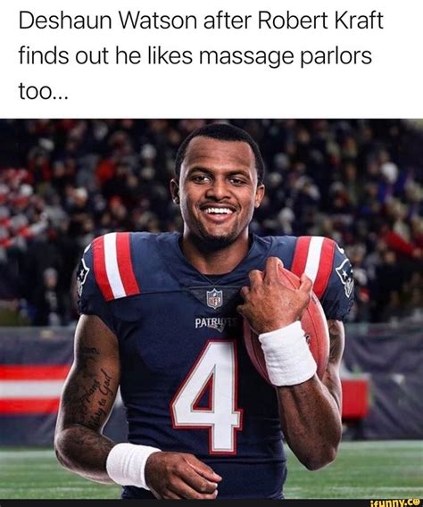 Deshaun watson massage memes - NFL player Deshaun Watson was suspended for 6 games following reports of misconduct related to massage parlor incidents. Memes ran riot with the news, and Watson instantly became an infamous meme-celebrity. Make "Deshaun Watson" memes on Piñata Farms, the lightning fast meme maker and meme generator.
